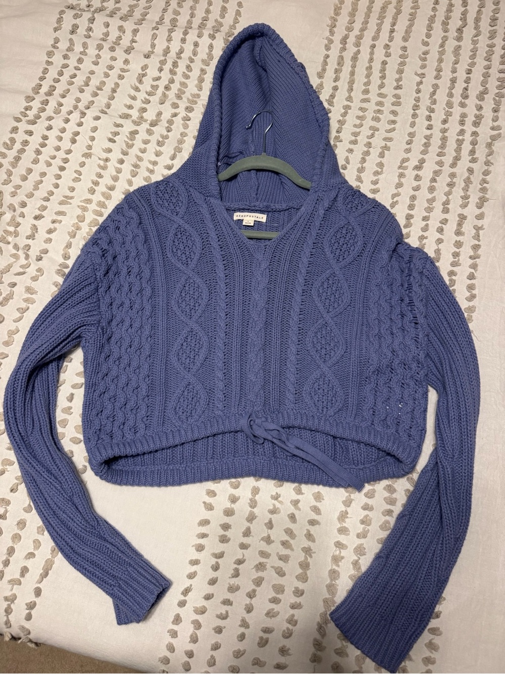 Aeropostale Lavender Cable Knit Hooded Crop Sweater